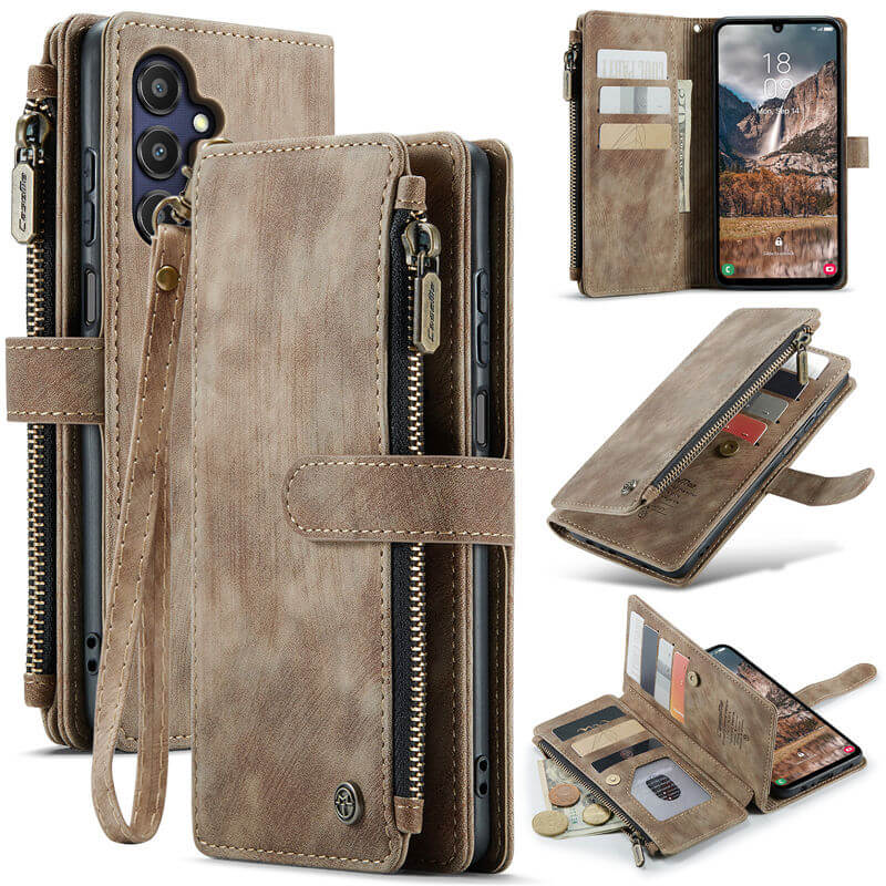 CaseMe Samsung Galaxy A25 Wallet kickstand Case with Wrist Strap Coffee - Click Image to Close