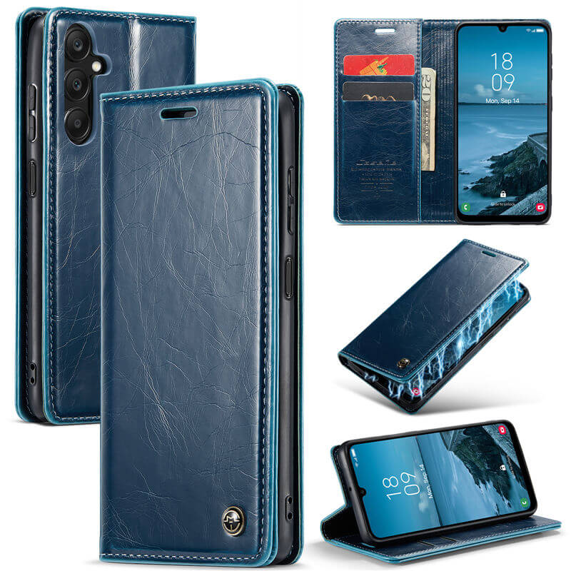 CaseMe Samsung Galaxy A25 Luxury Wallet Magnetic Case Blue