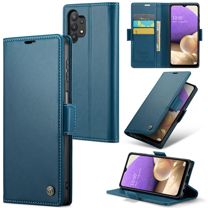 CaseMe Samsung Galaxy A32 5G Wallet RFID Blocking Magnetic Buckle Case Blue
