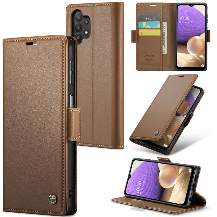 CaseMe Samsung Galaxy A32 5G Wallet RFID Blocking Magnetic Buckle Case Brown