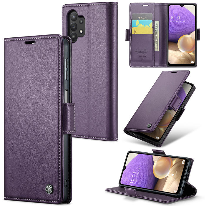 CaseMe Samsung Galaxy A32 5G Wallet RFID Blocking Magnetic Buckle Case Purple
