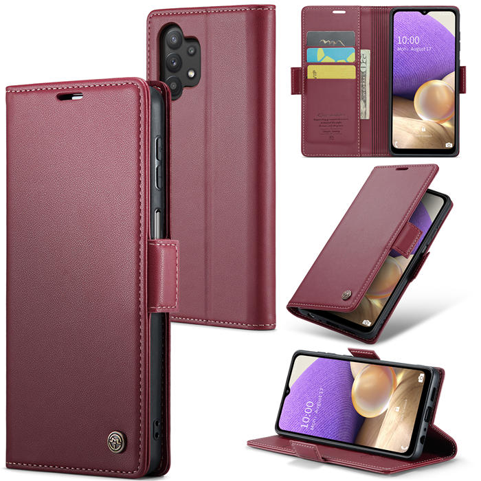 CaseMe Samsung Galaxy A32 5G Wallet RFID Blocking Magnetic Buckle Case Red