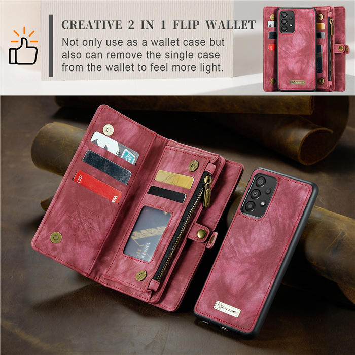 CaseMe Samsung Galaxy A33 5G Zipper Wallet Magnetic Detachable 2 in 1 Case with Wrist Strap