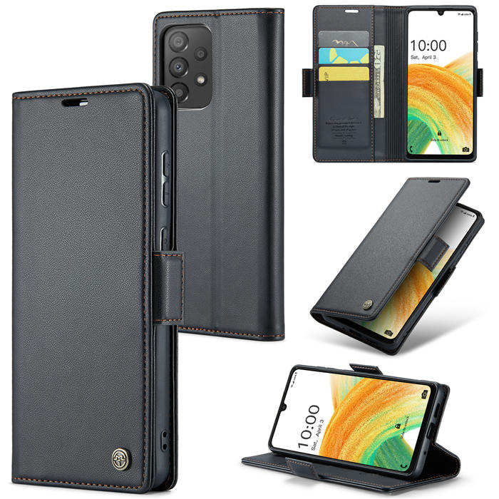 CaseMe Samsung Galaxy A33 5G Wallet RFID Blocking Magnetic Buckle Case Black - Click Image to Close