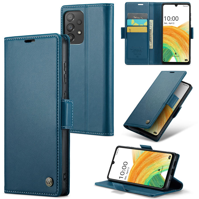 CaseMe Samsung Galaxy A33 5G Wallet RFID Blocking Magnetic Buckle Case Blue - Click Image to Close