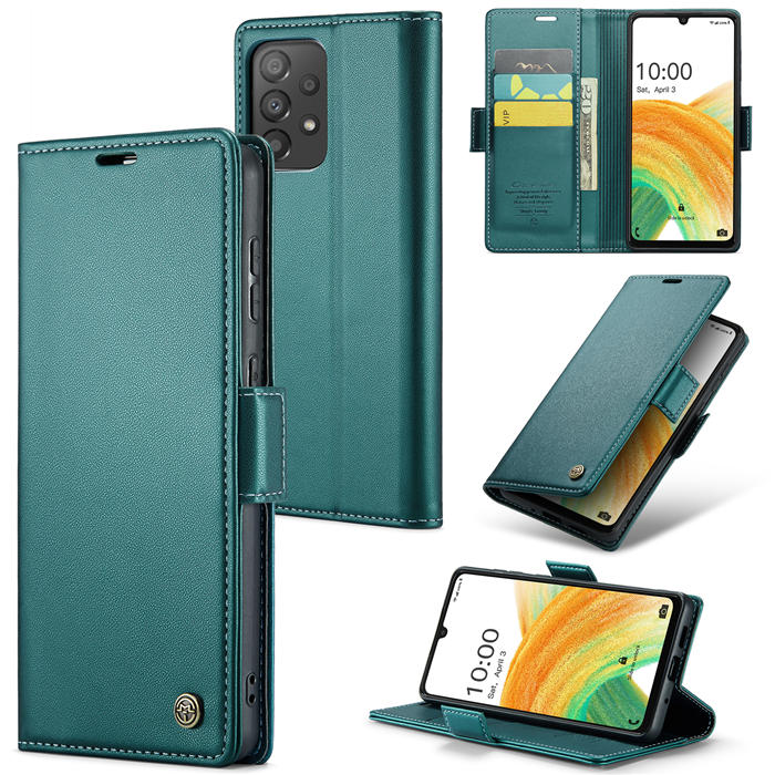 CaseMe Samsung Galaxy A33 5G Wallet RFID Blocking Magnetic Buckle Case Green - Click Image to Close