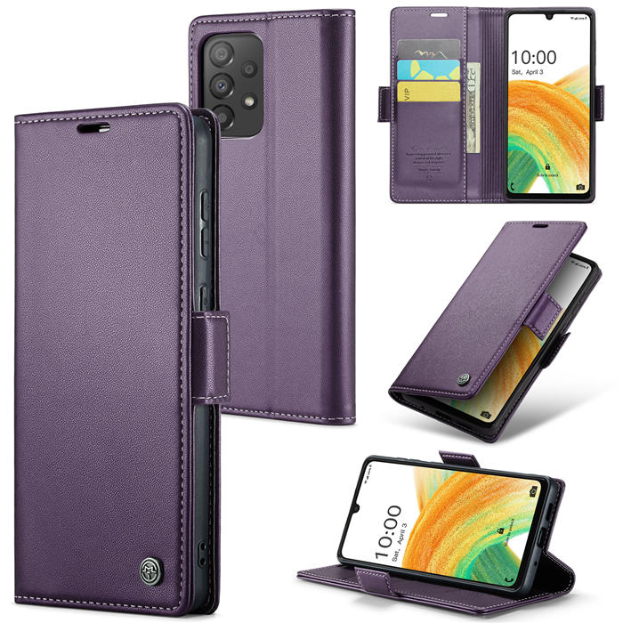 CaseMe Samsung Galaxy A33 5G Wallet RFID Blocking Magnetic Buckle Case Purple - Click Image to Close