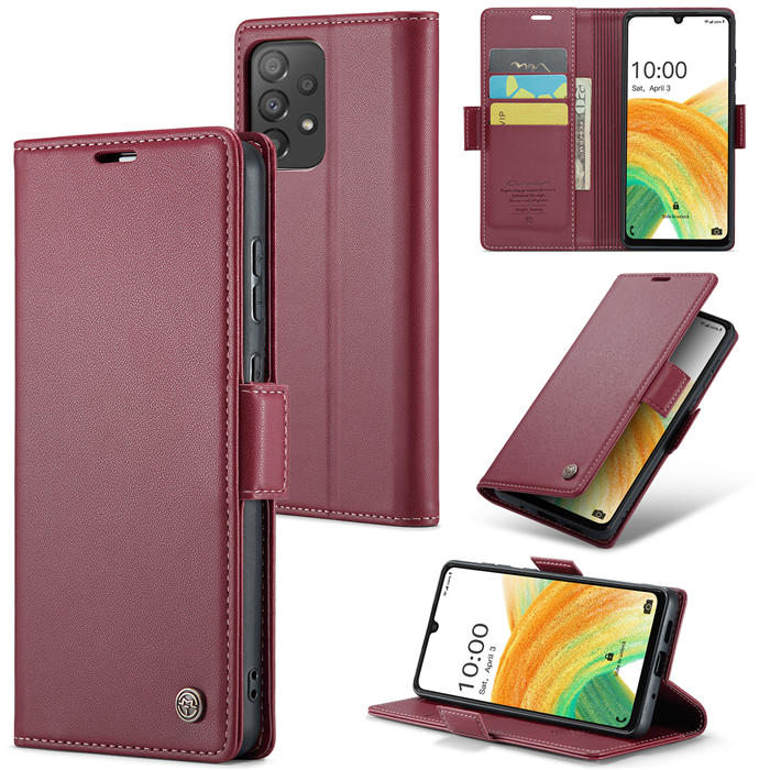CaseMe Samsung Galaxy A33 5G Wallet RFID Blocking Magnetic Buckle Case Red - Click Image to Close