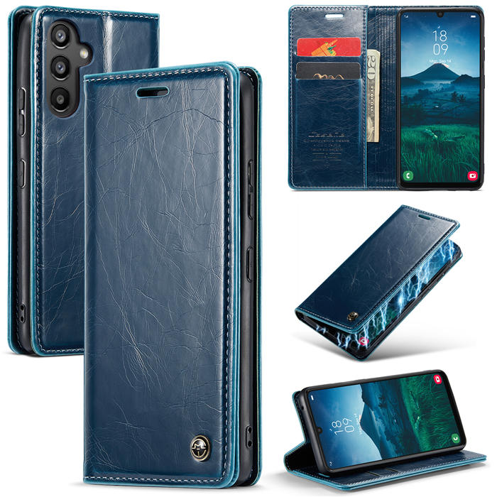 CaseMe Samsung Galaxy A34 5G Luxury Wallet Magnetic Case Blue - Click Image to Close