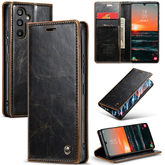 CaseMe Samsung Galaxy A34 5G Luxury Wallet Magnetic Case Coffee - Click Image to Close