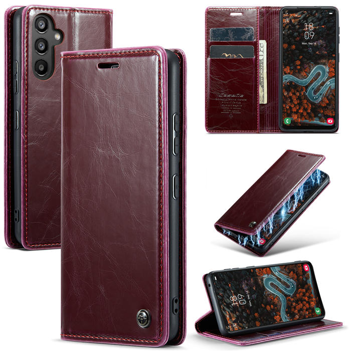 CaseMe Samsung Galaxy A34 5G Luxury Wallet Magnetic Case Red - Click Image to Close