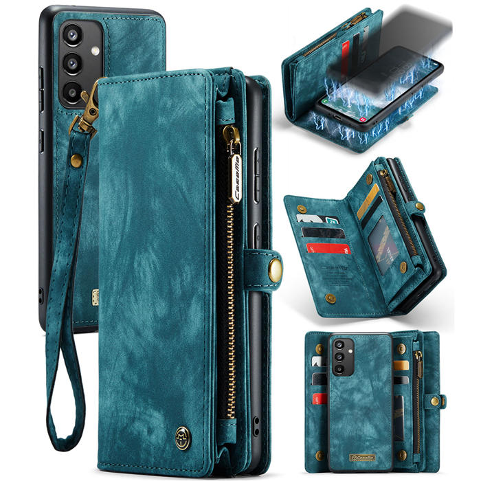 CaseMe Samsung Galaxy A34 5G Wallet Case with Wrist Strap Blue - Click Image to Close