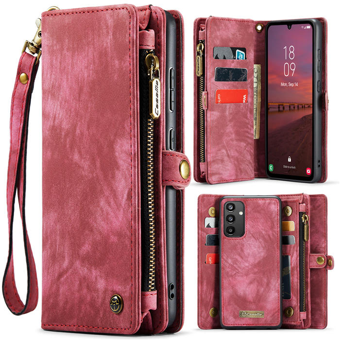CaseMe Samsung Galaxy A34 5G Zipper Wallet Magnetic Detachable 2 in 1 Case with Wrist Strap