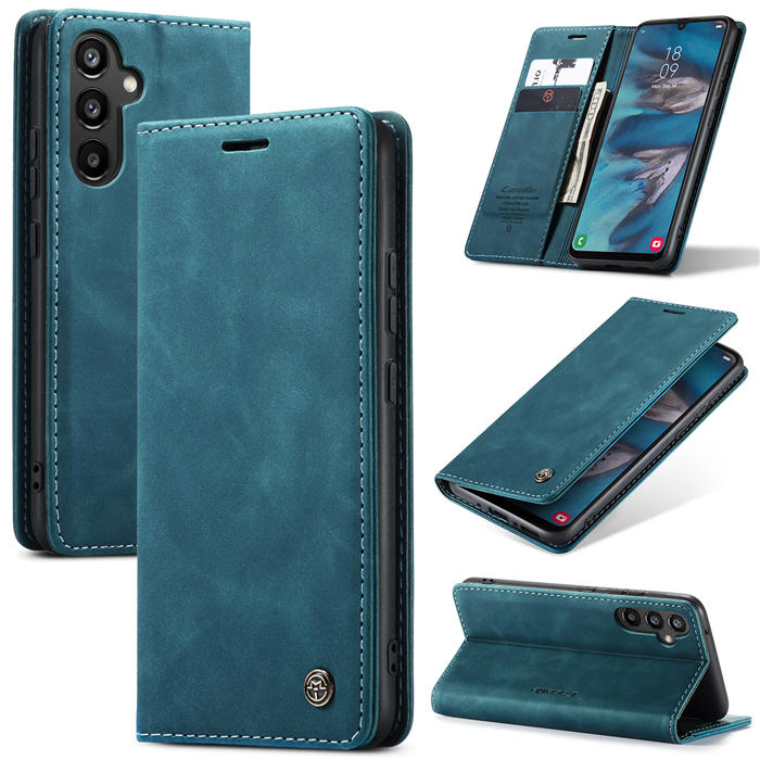 CaseMe Samsung Galaxy A34 5G Wallet Suede Leather Case Blue - Click Image to Close