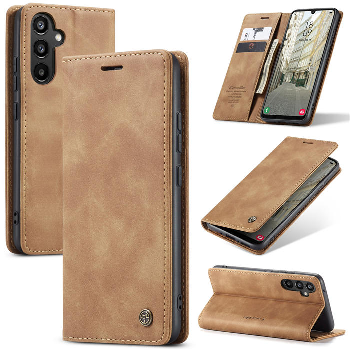 CaseMe Samsung Galaxy A34 5G Wallet Suede Leather Case Brown - Click Image to Close