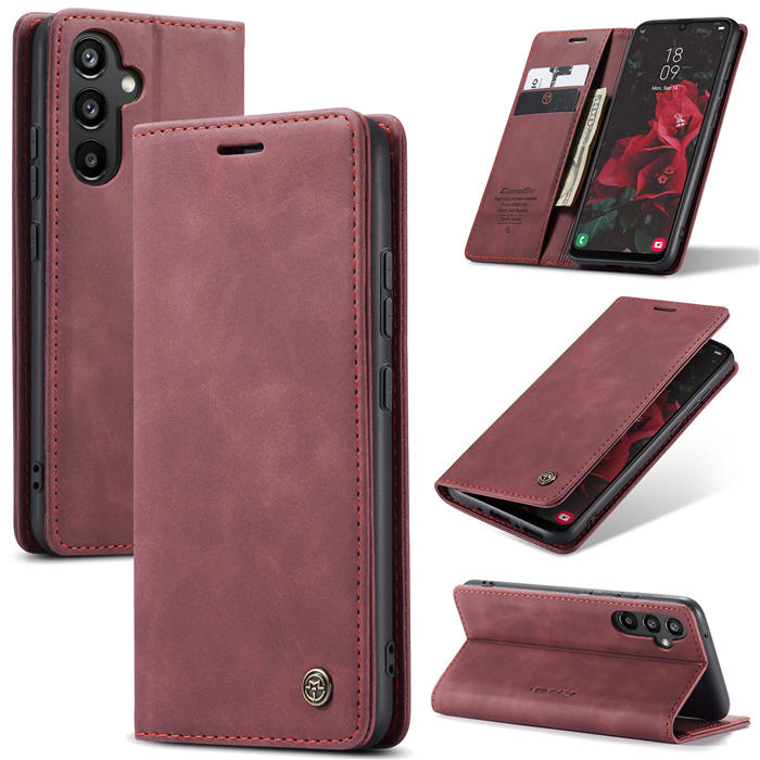 CaseMe Samsung Galaxy A34 5G Wallet Suede Leather Case Red - Click Image to Close