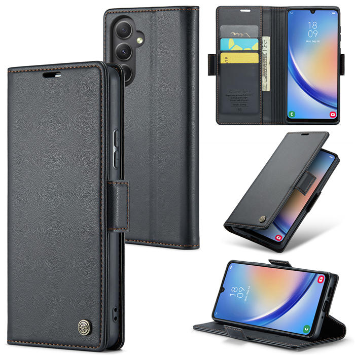 CaseMe Samsung Galaxy A34 5G Wallet RFID Blocking Magnetic Buckle Case Black - Click Image to Close