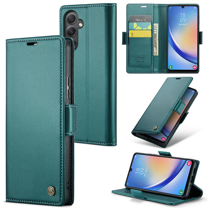 CaseMe Samsung Galaxy A34 5G Wallet RFID Blocking Magnetic Buckle Case Green - Click Image to Close