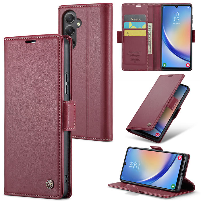 CaseMe Samsung Galaxy A34 5G Wallet RFID Blocking Magnetic Buckle Case Red - Click Image to Close