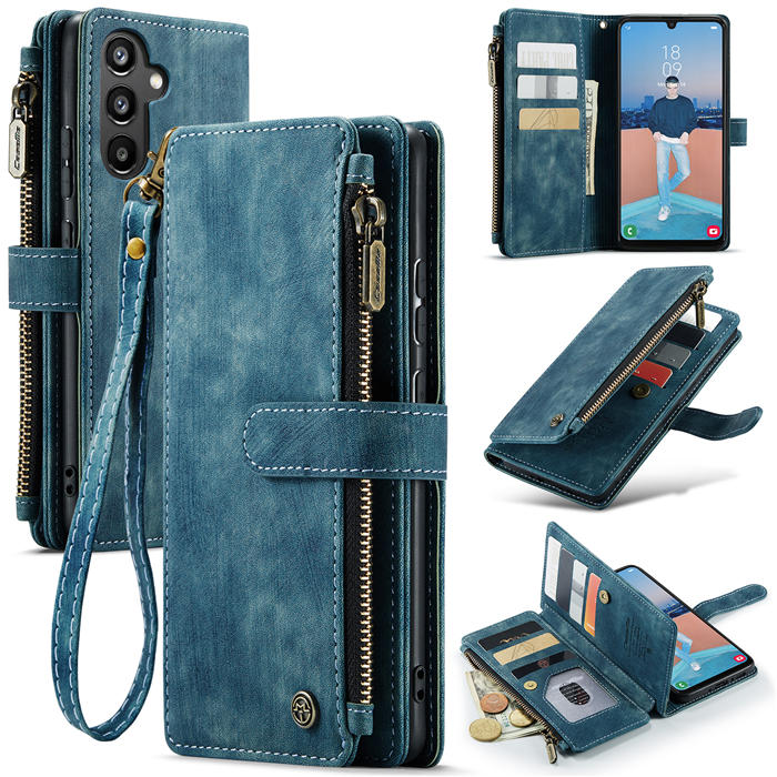CaseMe Samsung Galaxy A34 5G Wallet Kickstand Case Blue - Click Image to Close