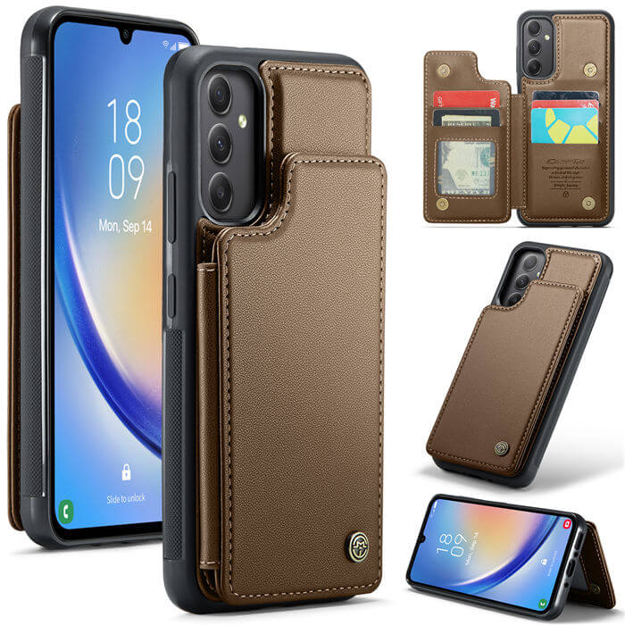 CaseMe Samsung Galaxy A34 RFID Blocking Card Holder Case Brown
