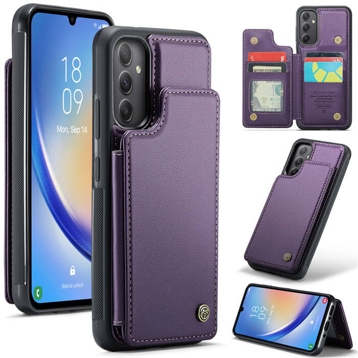 CaseMe Samsung Galaxy A34 RFID Blocking Card Holder Case Purple