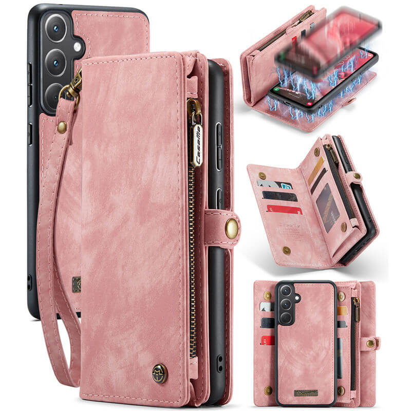 CaseMe Samsung Galaxy A35 Wallet Case with Wrist Strap Pink