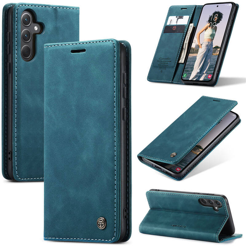 CaseMe Samsung Galaxy A35 Wallet Suede Leather Case Blue - Click Image to Close