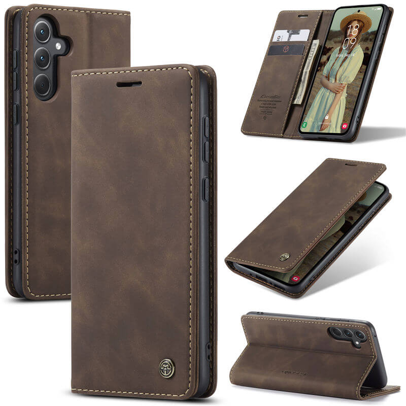 CaseMe Samsung Galaxy A35 Wallet Suede Leather Case Coffee - Click Image to Close