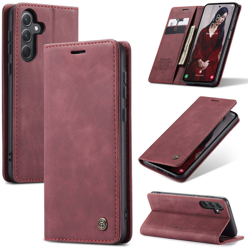 CaseMe Samsung Galaxy A35 Wallet Suede Leather Case Red