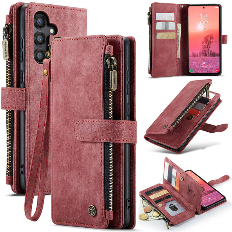 CaseMe Samsung Galaxy A35 Wallet kickstand Case with Wrist Strap Red - Click Image to Close
