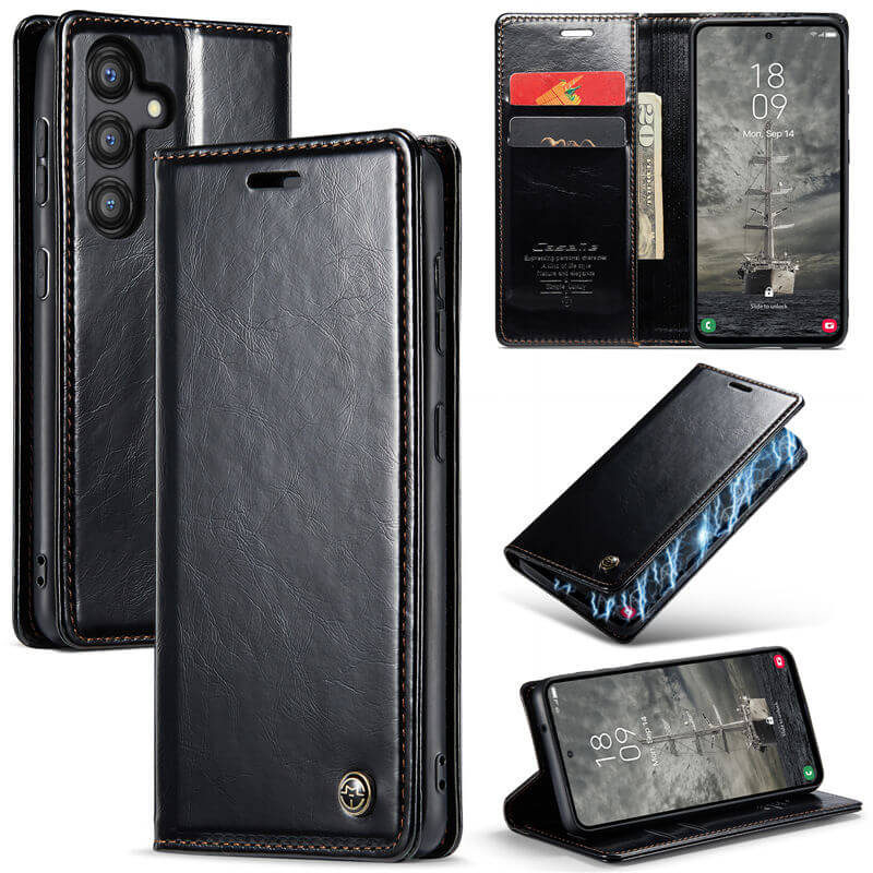 CaseMe Samsung Galaxy A35 Luxury Wallet Magnetic Case Black - Click Image to Close