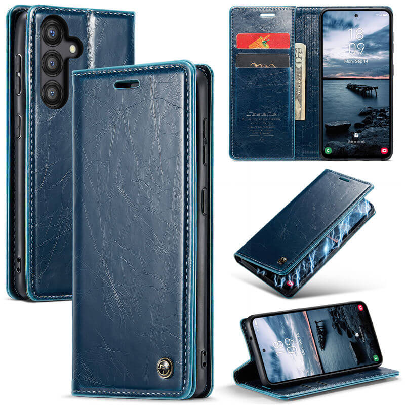 CaseMe Samsung Galaxy A35 Luxury Wallet Magnetic Case Blue - Click Image to Close
