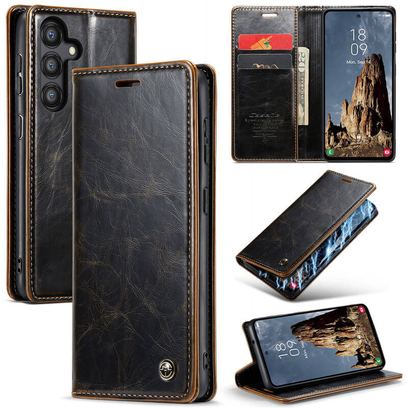 CaseMe Samsung Galaxy A35 Luxury Wallet Magnetic Case Coffee - Click Image to Close
