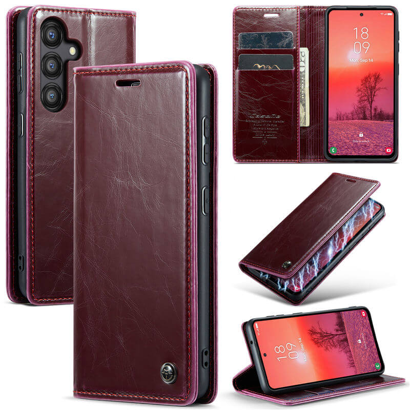 CaseMe Samsung Galaxy A35 Luxury Wallet Magnetic Case Red - Click Image to Close