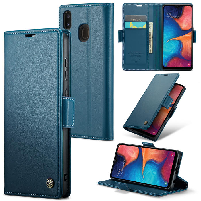 CaseMe Samsung Galaxy A40 Wallet RFID Blocking Magnetic Buckle Case Blue - Click Image to Close