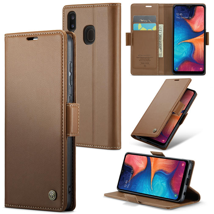 CaseMe Samsung Galaxy A40 Wallet RFID Blocking Magnetic Buckle Case Brown - Click Image to Close