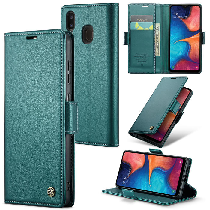 CaseMe Samsung Galaxy A40 Wallet RFID Blocking Magnetic Buckle Case Green - Click Image to Close