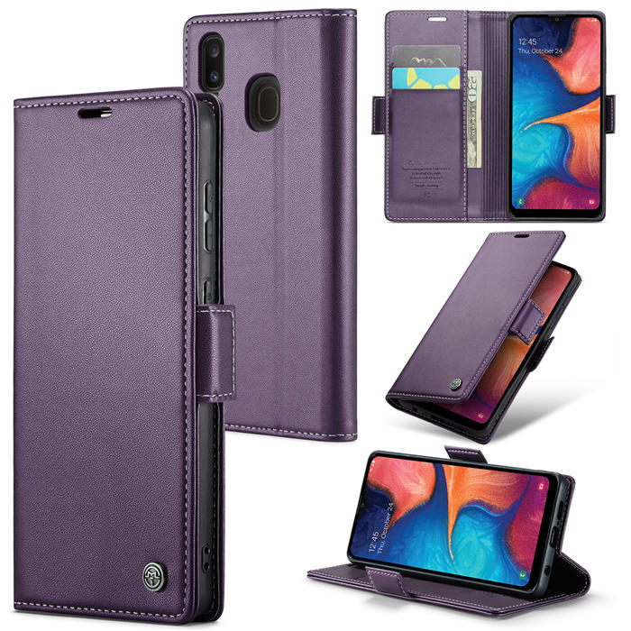 CaseMe Samsung Galaxy A40 Wallet RFID Blocking Magnetic Buckle Case Purple - Click Image to Close