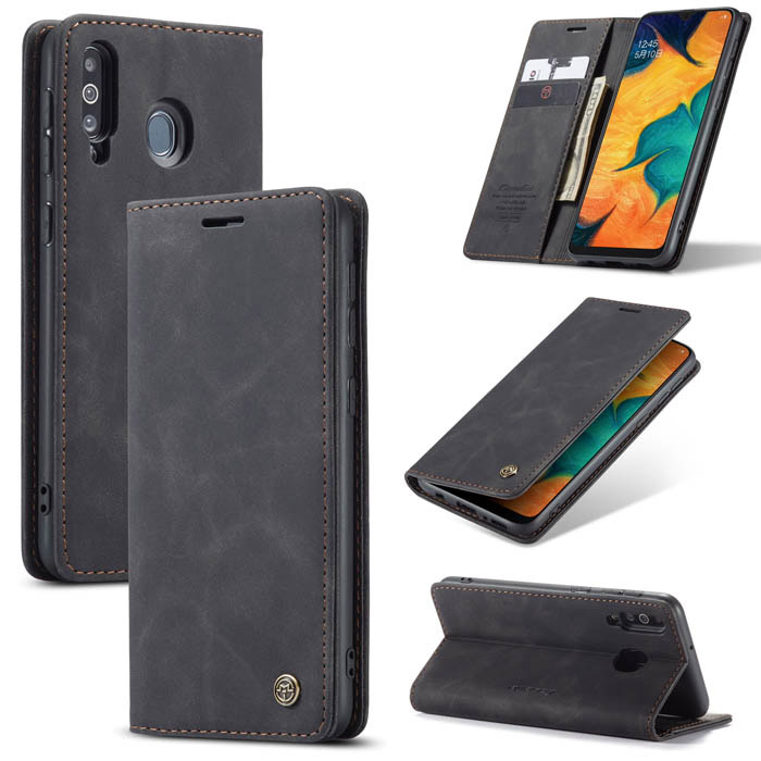 CaseMe Samsung Galaxy A40S Wallet Kickstand Magnetic Case Black - Click Image to Close