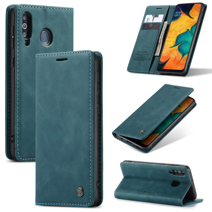 CaseMe Samsung Galaxy A40S Wallet Kickstand Magnetic Case Blue - Click Image to Close
