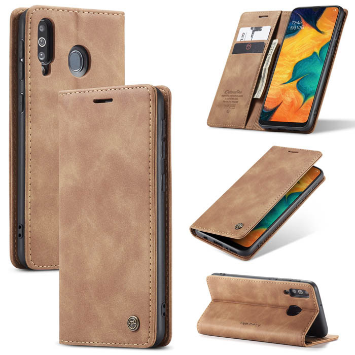 CaseMe Samsung Galaxy A40S Wallet Kickstand Magnetic Case Brown - Click Image to Close