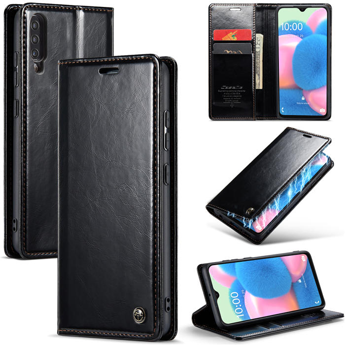 CaseMe Samsung Galaxy A50 Wallet Kickstand Magnetic Case Black - Click Image to Close