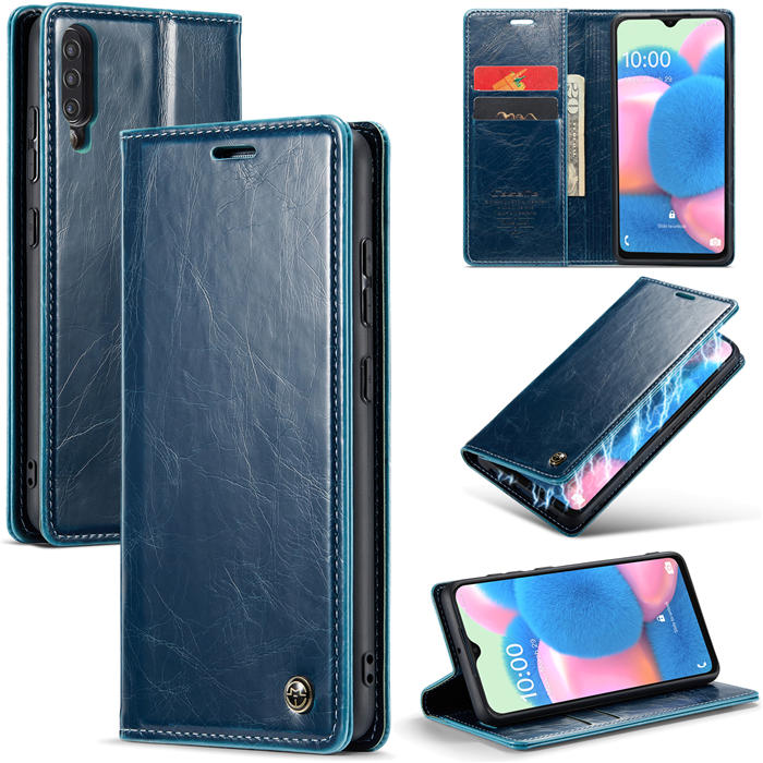 CaseMe Samsung Galaxy A50 Wallet Kickstand Magnetic Case Blue - Click Image to Close