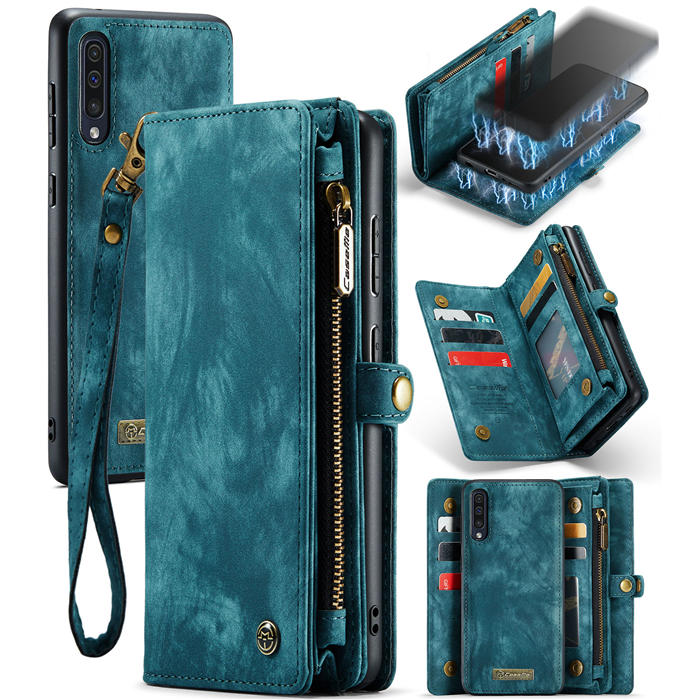 CaseMe Samsung Galaxy A50 Wallet Case with Wrist Strap Blue - Click Image to Close