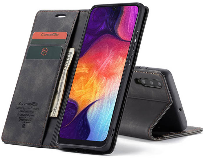 CaseMe Samsung Galaxy A50 Retro Wallet Kickstand Magnetic Flip Leather Case
