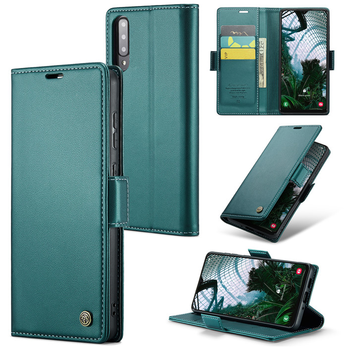 CaseMe Samsung Galaxy A50 Wallet RFID Blocking Magnetic Buckle Case Green - Click Image to Close