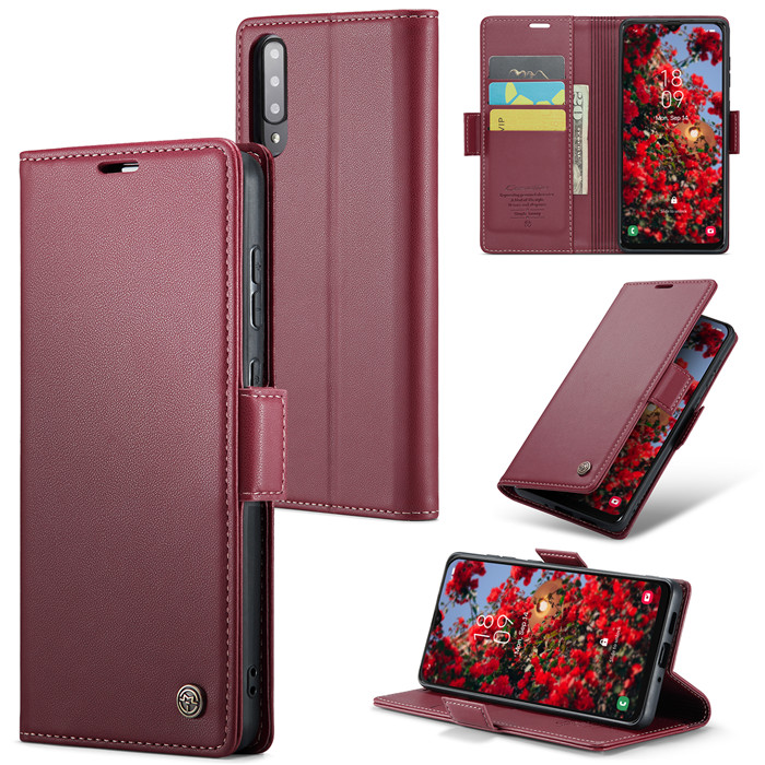 CaseMe Samsung Galaxy A50 Wallet RFID Blocking Magnetic Buckle Case Red