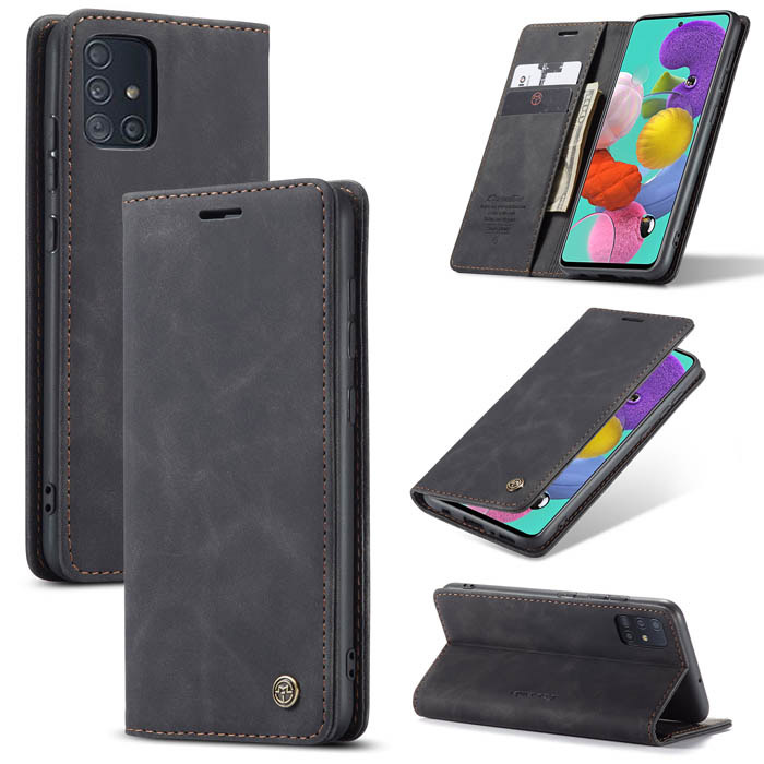 CaseMe Samsung Galaxy A51 Wallet Kickstand Magnetic Case Black - Click Image to Close