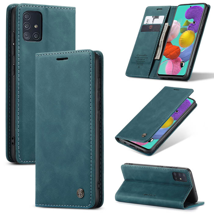 CaseMe Samsung Galaxy A51 Wallet Kickstand Magnetic Case Blue - Click Image to Close